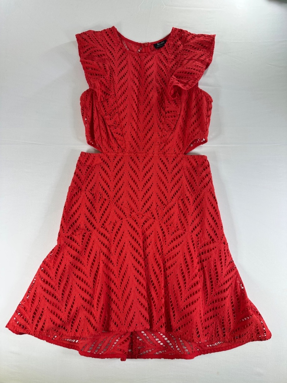 Bardot Red Eyelet Ruffle Cutout Fit & Flare Mini Dress US 6 - Picture 2 of 16